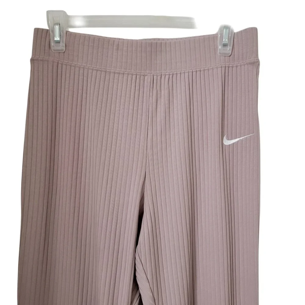 Nike Size M Creamy Beige Chill Knit Mid Rise Ribbed Flare Leg Pants